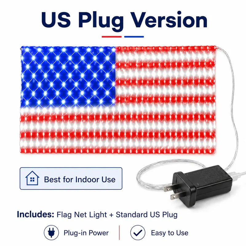 Solar-Powered National Flag Net Lights - Commemorative and Fun Outdoor Decorations