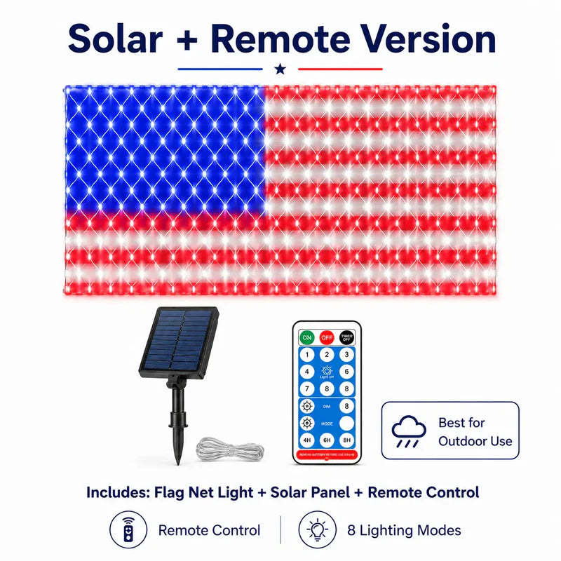 Solar-Powered National Flag Net Lights - Commemorative and Fun Outdoor Decorations