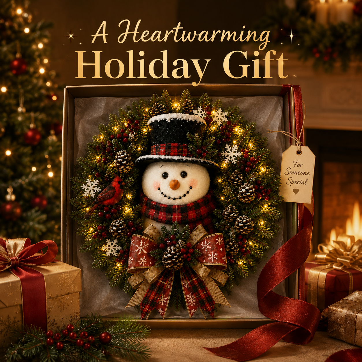 ✨✨Hot Sale 50% OFF⛄ Snowman Lighted Christmas Wreath – Festive Holiday Door Decor