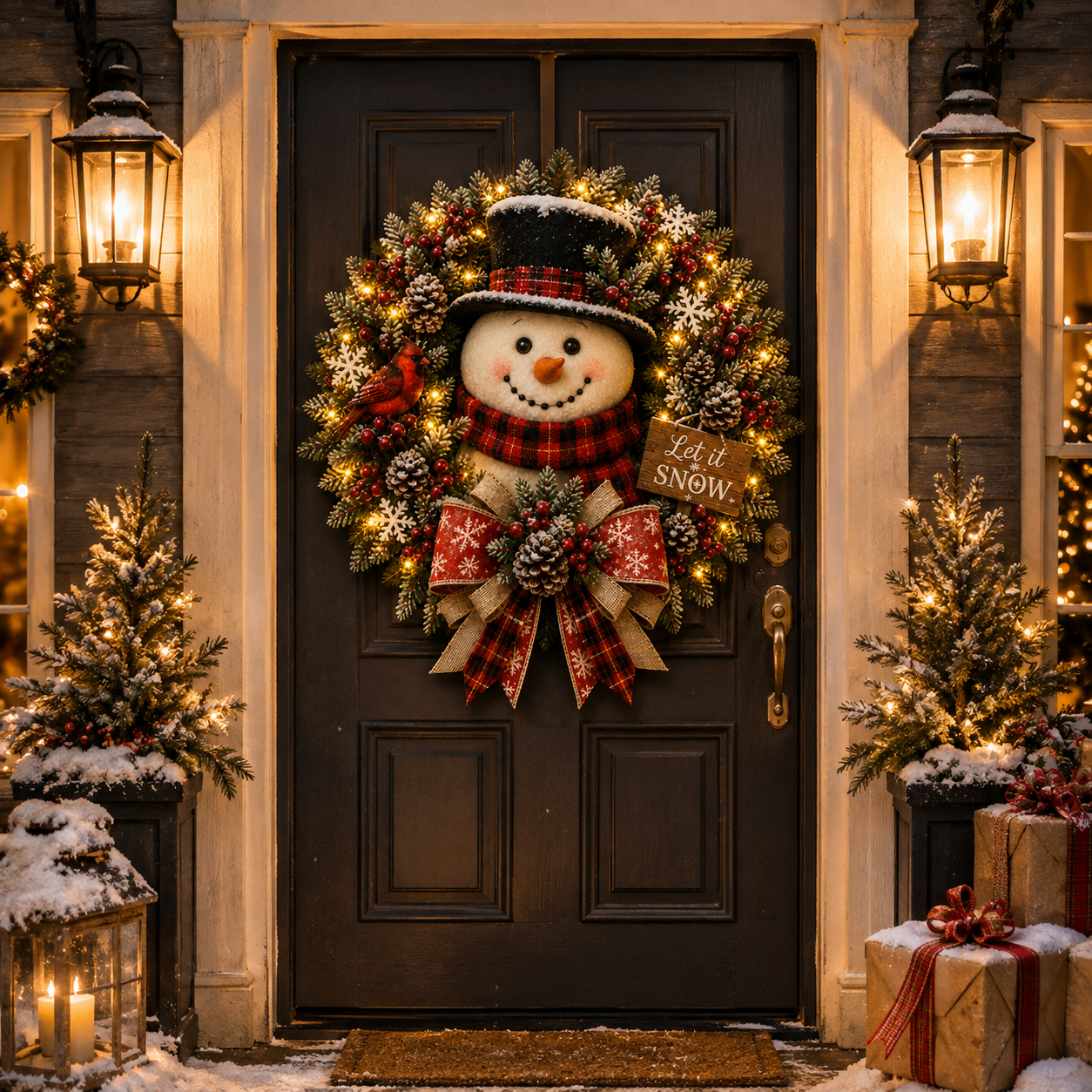 ✨✨Hot Sale 50% OFF⛄ Snowman Lighted Christmas Wreath – Festive Holiday Door Decor