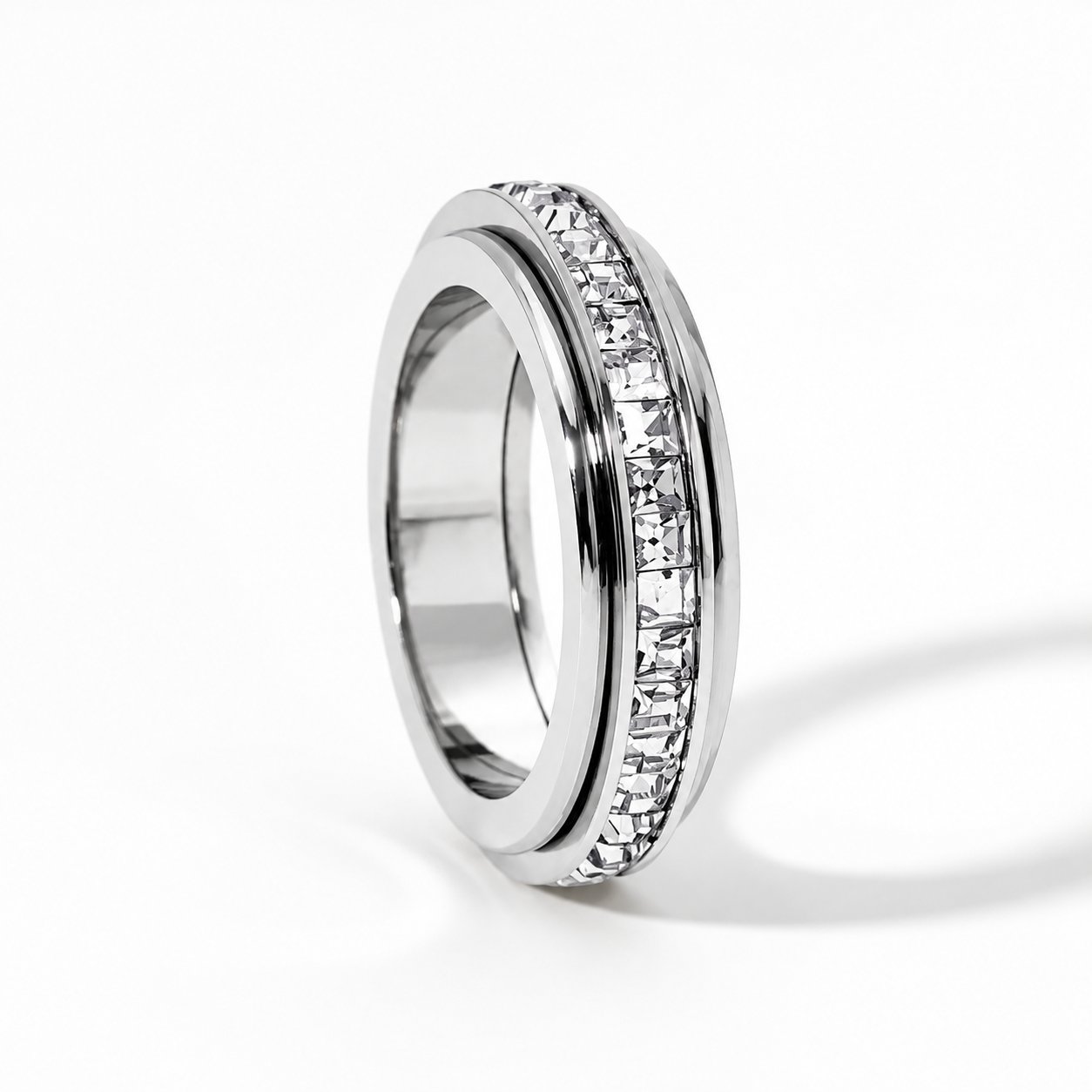 Silver crystal spinner ring color option