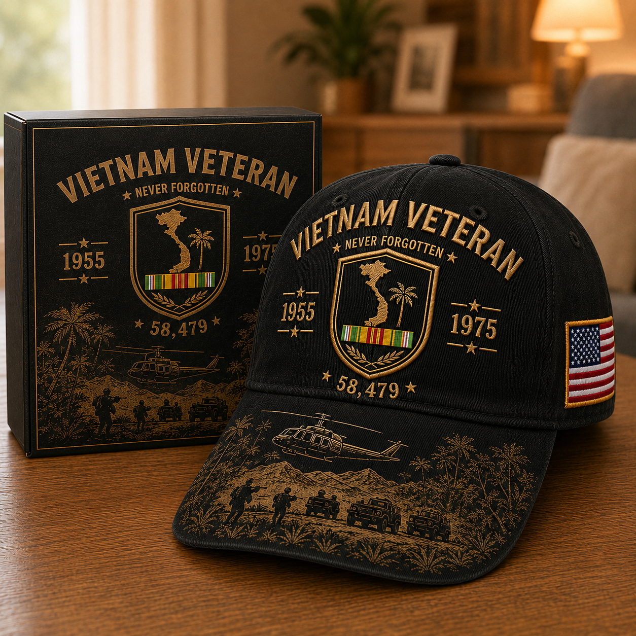 Vietnam Veteran Never Forgotten 1955–1975 Commemorative Cap