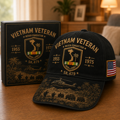 Vietnam Veteran Never Forgotten 1955–1975 Commemorative Cap