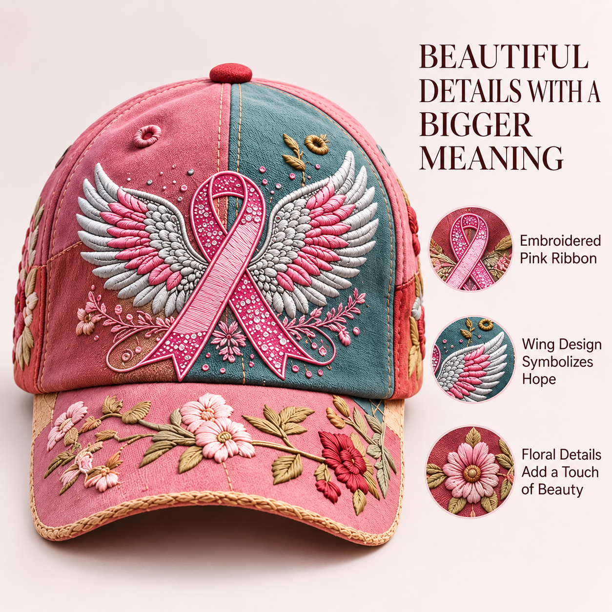Wings of Hope Breast Cancer Awareness Embroidered Cap