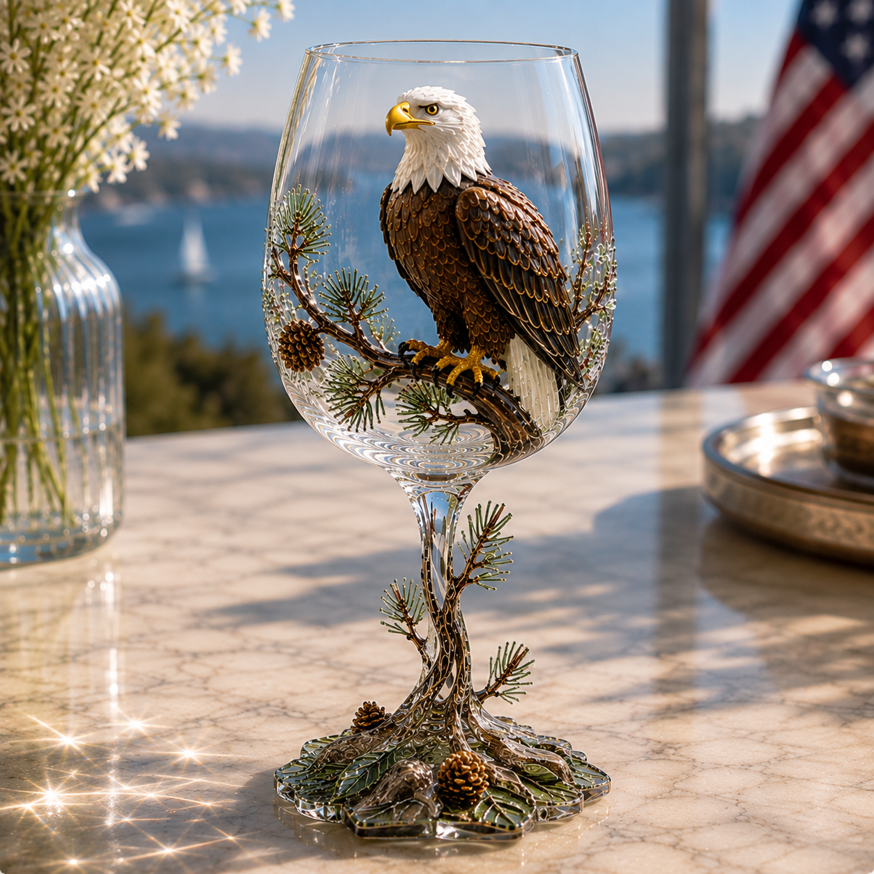 Bald Eagle 3D wine glass