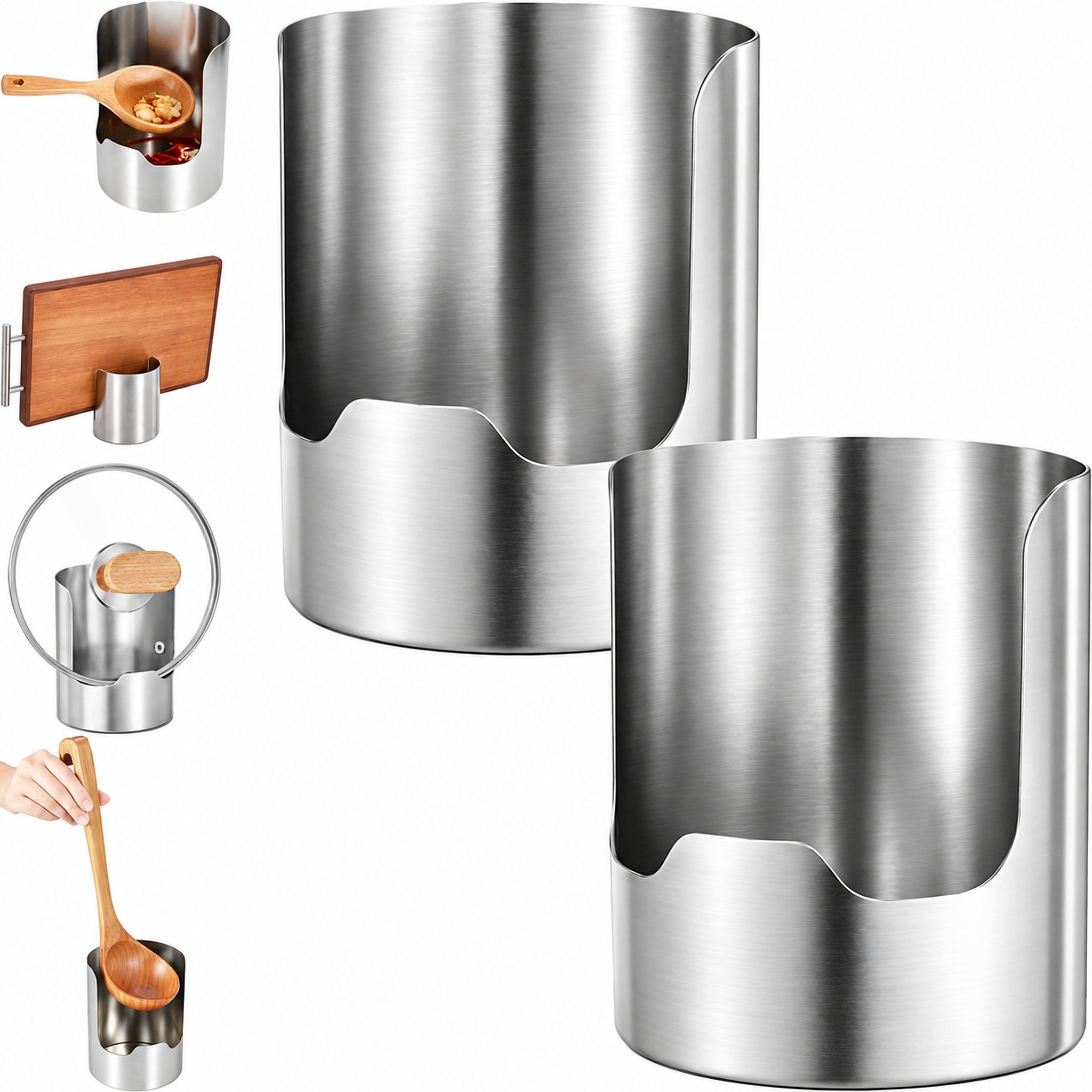 Two stainless steel multi-functional kitchen holders shown as a multi-holder setup