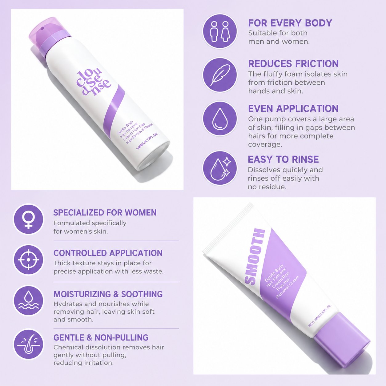 Body hair removal mousse and cream texture benefits for easy even application