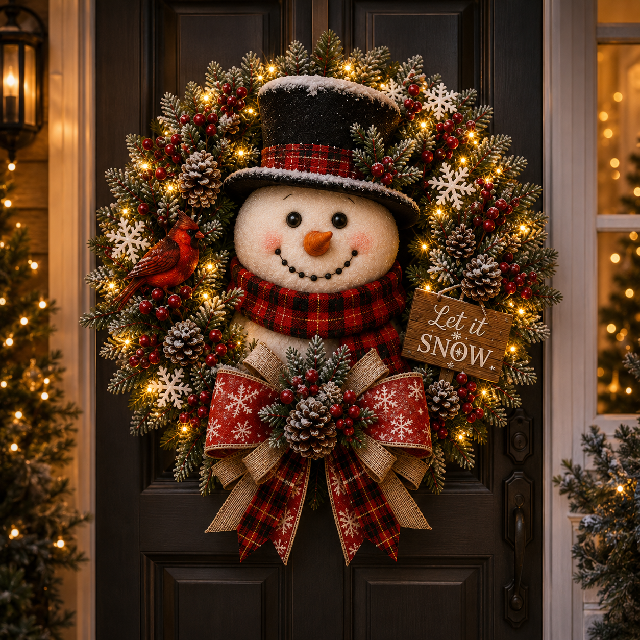 ✨✨Hot Sale 50% OFF⛄ Snowman Lighted Christmas Wreath – Festive Holiday Door Decor