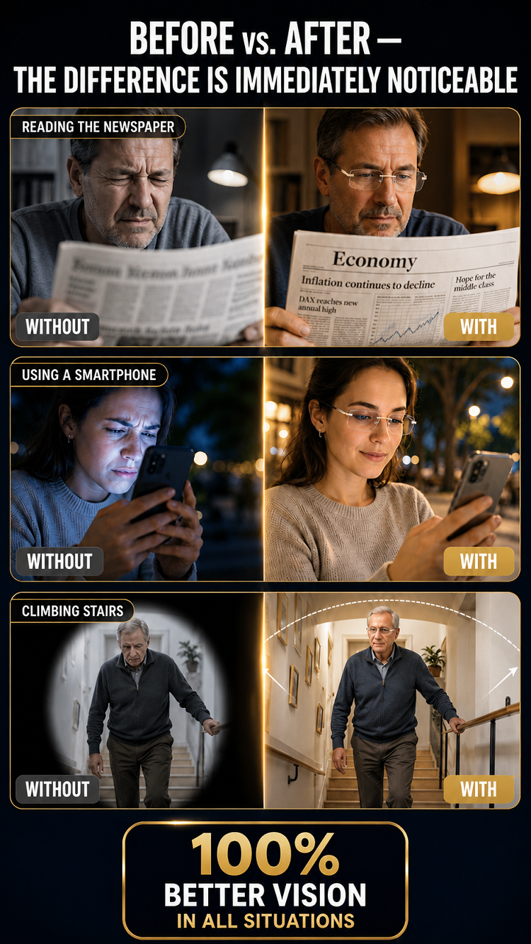 👓 Auto-Adjusting Focus: See clearly near and far without swapping glasses.