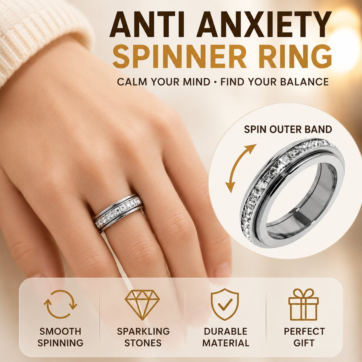 Crystal 360° Calming Spinner Ring