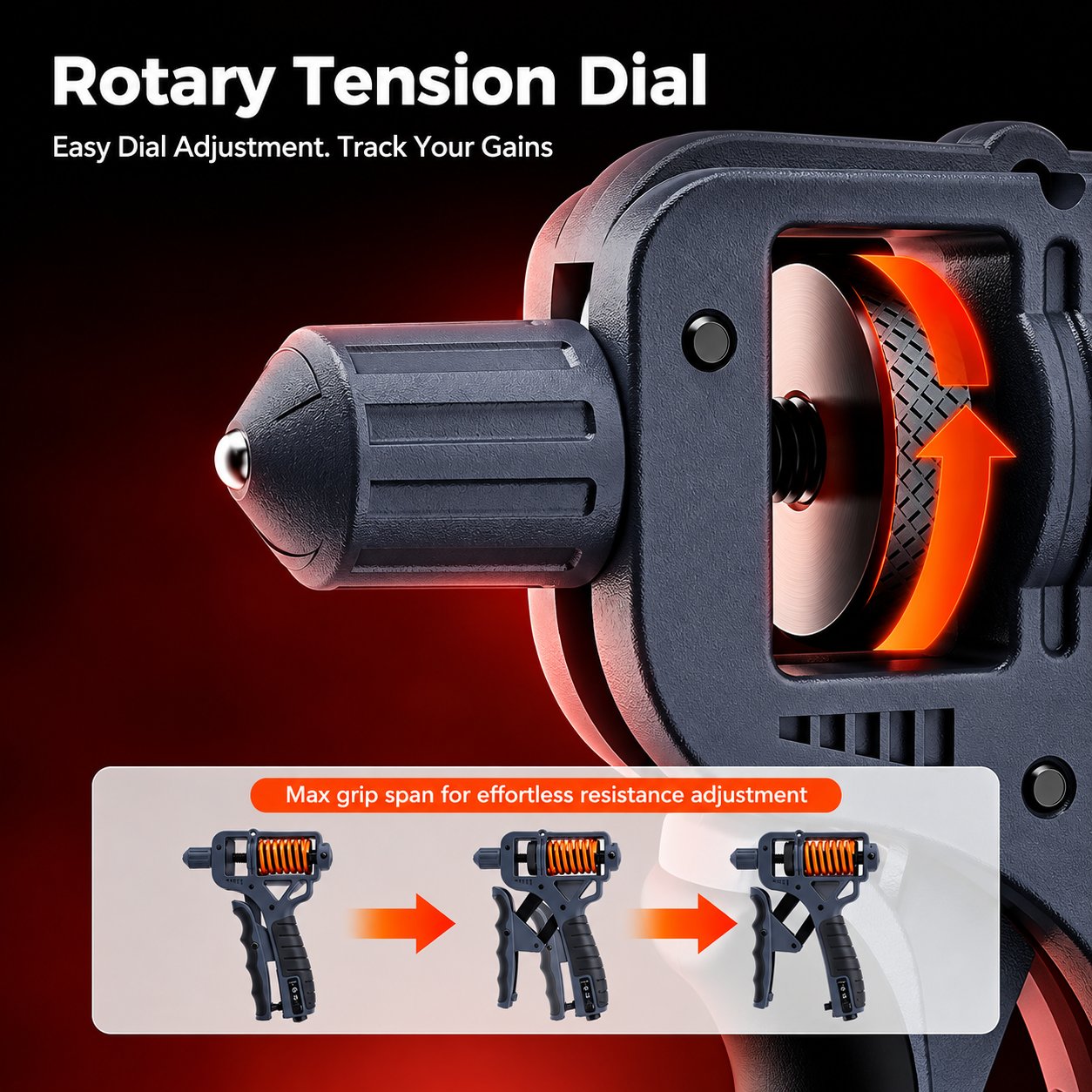 Rotary tension dial for quick resistance adjustment on a grip trainer
