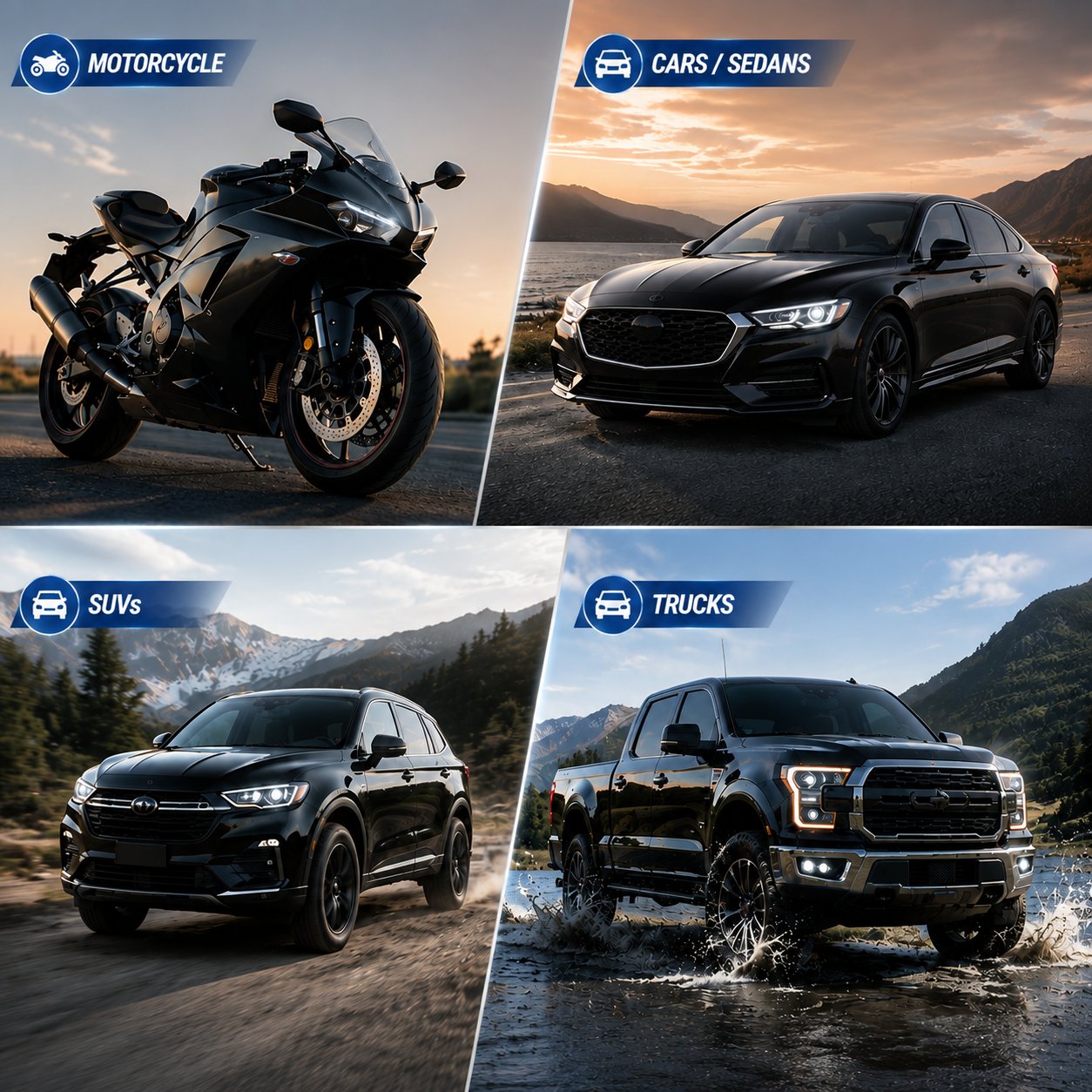 Quick exterior coating suitable for motorcycles cars sedans SUVs and trucks