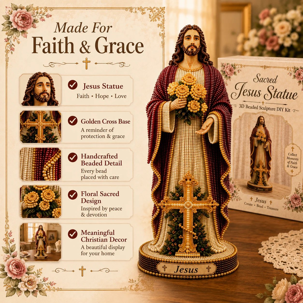 ✝️Sacred Jesus&mary Statue 3D Beaded DIY Kit💕