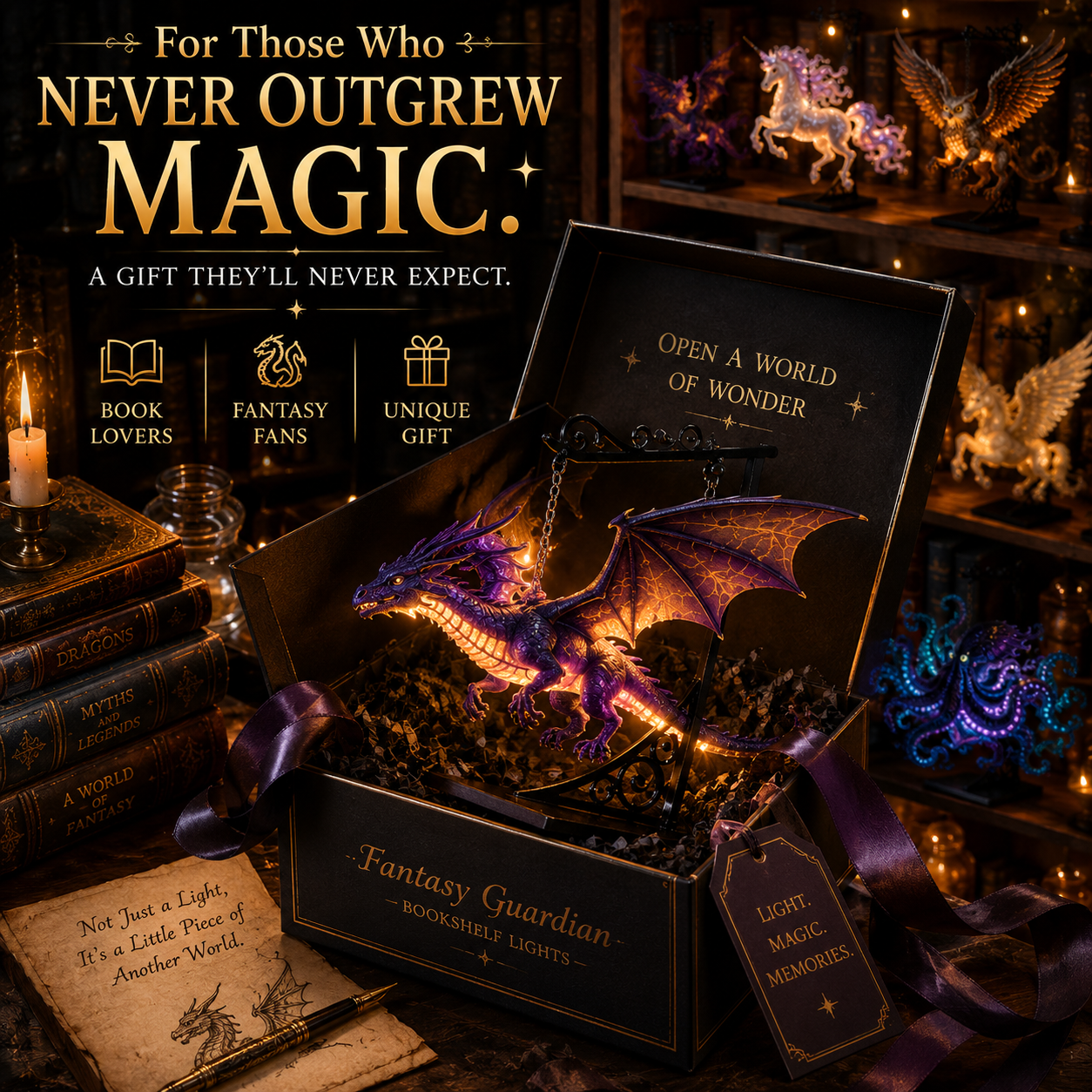 Magical creatures collection of Fantasy Guardian bookshelf lights