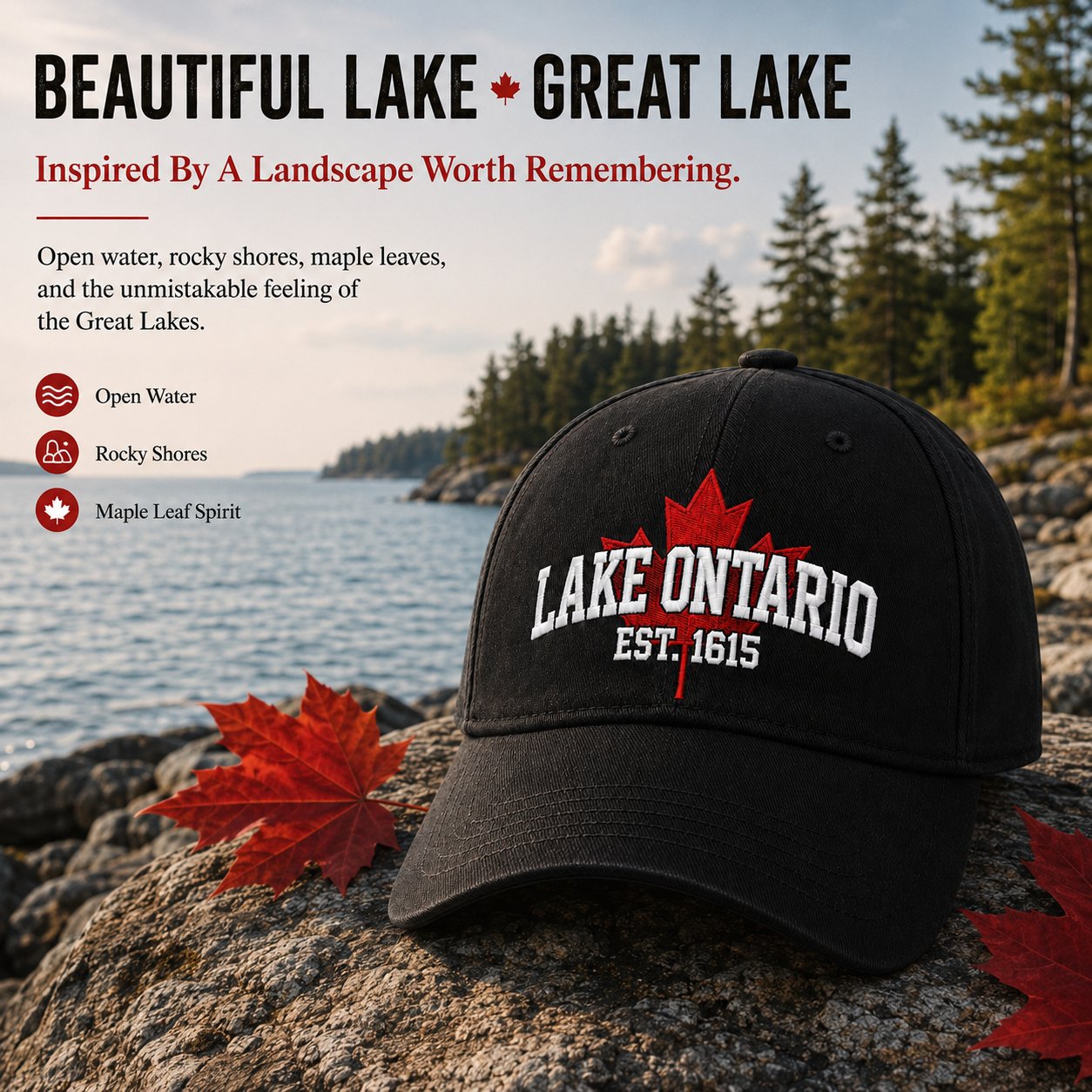 🔥LAST DAY 60% OFF -- 🍁Lake Ontario Forever – Heritage Embroidered Cap (🧢100% Cotton)