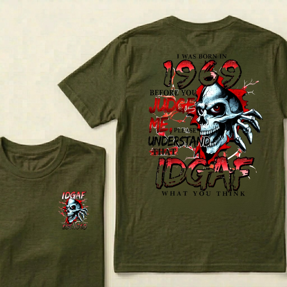 Custom EST.Year I Was Born In 1969 IDGAF What You Think Skull Graphic T‐Shirt