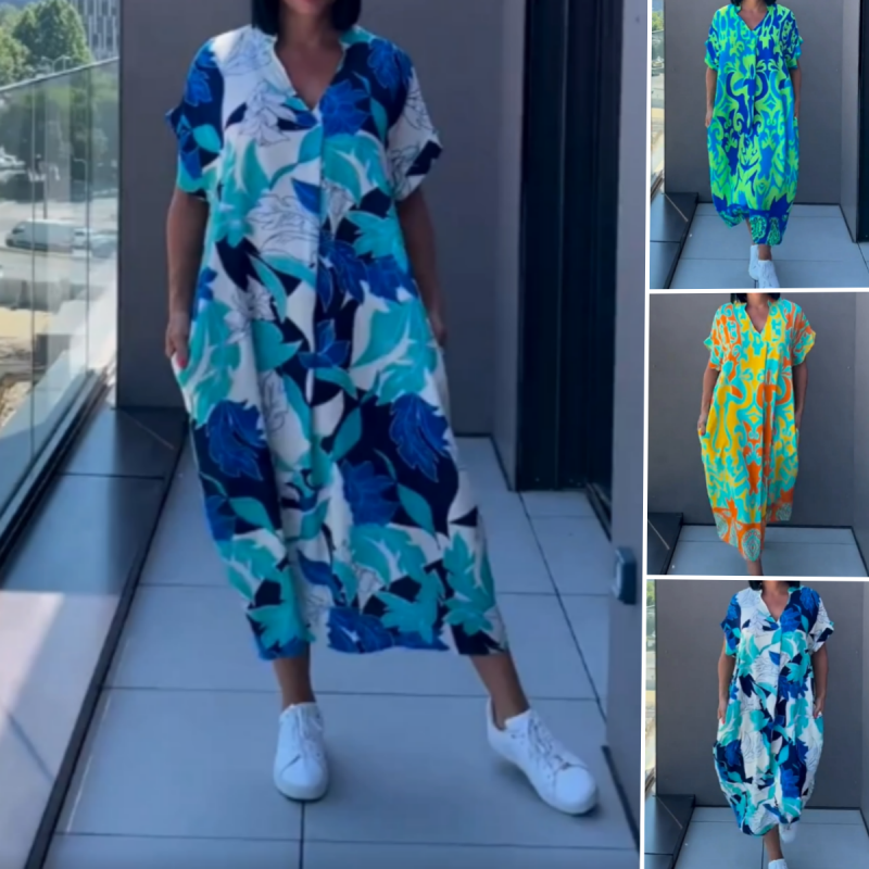 ✨ Bedrucktes Freizeitkleid für Damen mit V-Ausschnitt, elegant (🔥50 % RABATT)