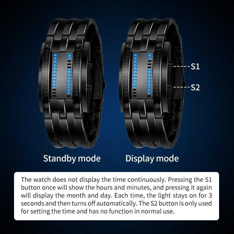 Cyberpunk-LED-Uhr mit binärer Anzeige – „Nur für Geeks“ – Futuristisch, einzigartig und ein echter Hingucker mit blauem LED-Display