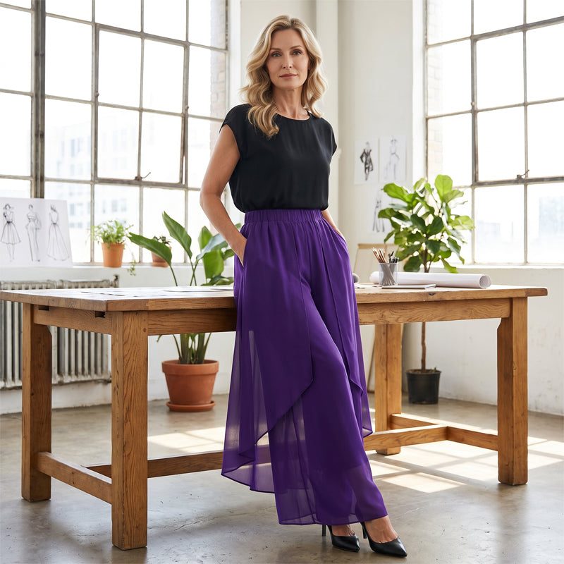 Damen Chiffon-Hose mit weitem Bein – Asymmetrisch & Elegant ✨ Für Alltag & Urlaub