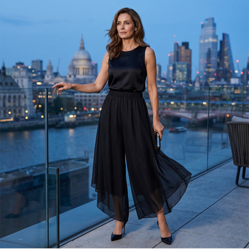 Damen Chiffon-Hose mit weitem Bein – Asymmetrisch & Elegant ✨ Für Alltag & Urlaub