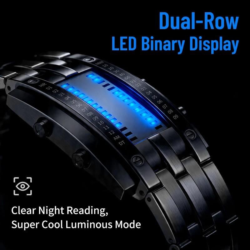 Cyberpunk-LED-Uhr mit binärer Anzeige – „Nur für Geeks“ – Futuristisch, einzigartig und ein echter Hingucker mit blauem LED-Display