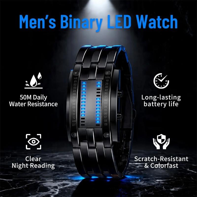 Cyberpunk-LED-Uhr mit binärer Anzeige – „Nur für Geeks“ – Futuristisch, einzigartig und ein echter Hingucker mit blauem LED-Display