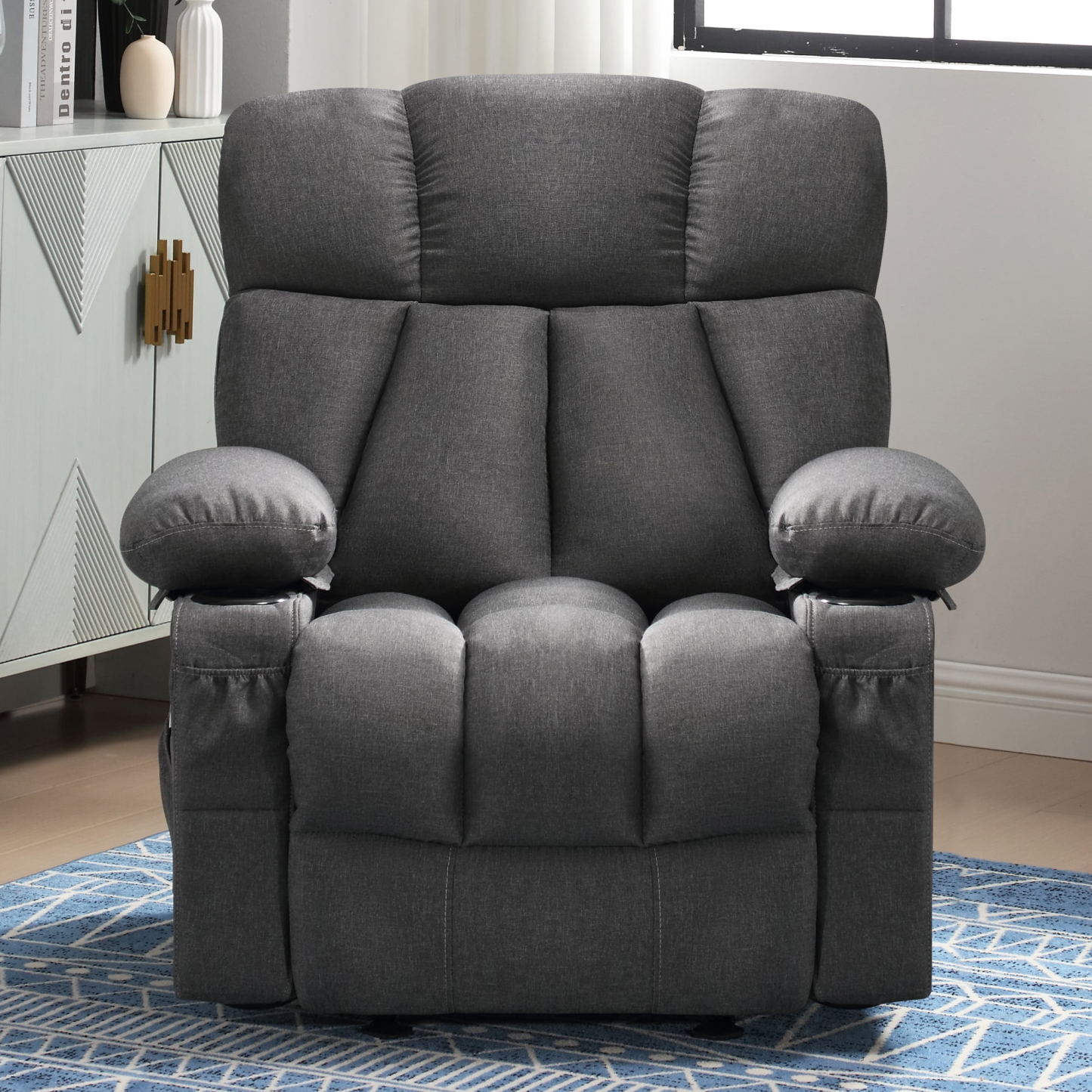 Sillón reclinable manual con terapia de calor y función de masaje, sillón de masaje con mecanismo reclinable de alta resistencia