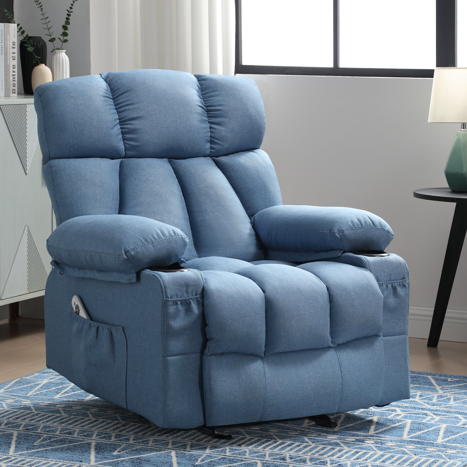 Sillón reclinable manual con terapia de calor y función de masaje, sillón de masaje con mecanismo reclinable de alta resistencia