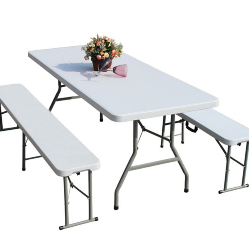 Mesa plegable portátil para exteriores — Mobiliario plegable — Mesa redonda de plástico blanco de 180 cm