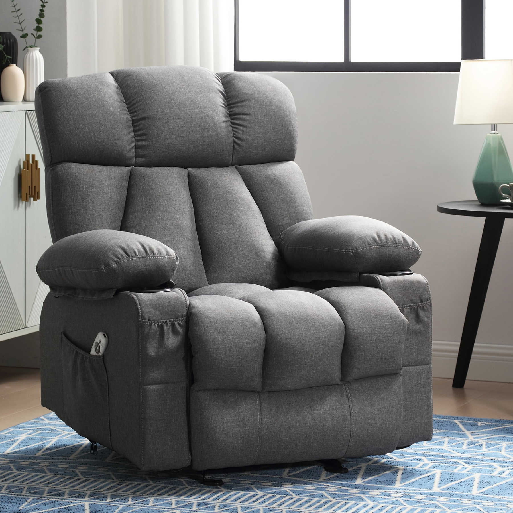 Sillón reclinable manual con terapia de calor y función de masaje, sillón de masaje con mecanismo reclinable de alta resistencia