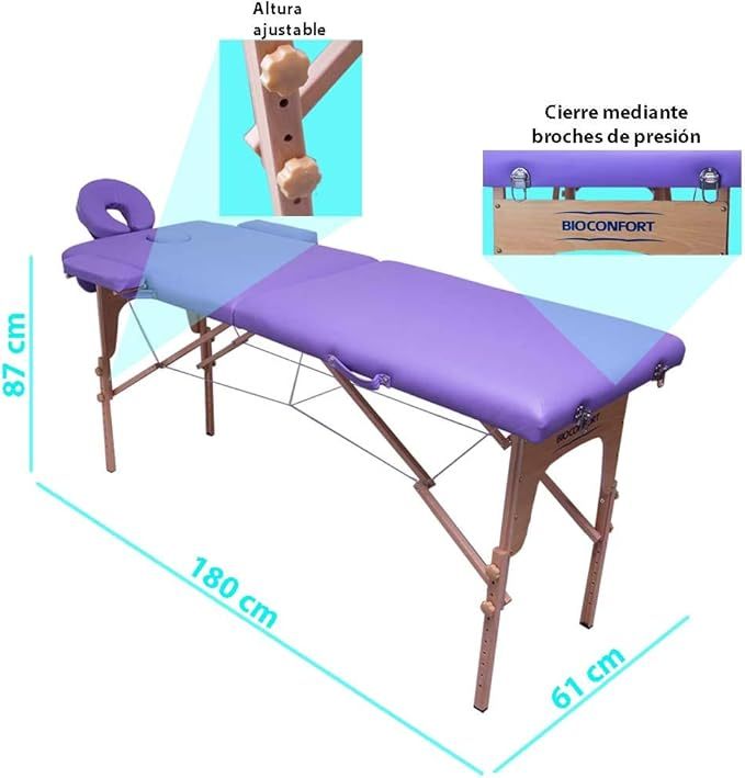 Cama Masaje Camilla 180X60cm Plegable Reclinable Portatil Fisioterapia Faciales Cabecera Portabrazos Tatuaje Tattoo Ligera SPA (Morado)