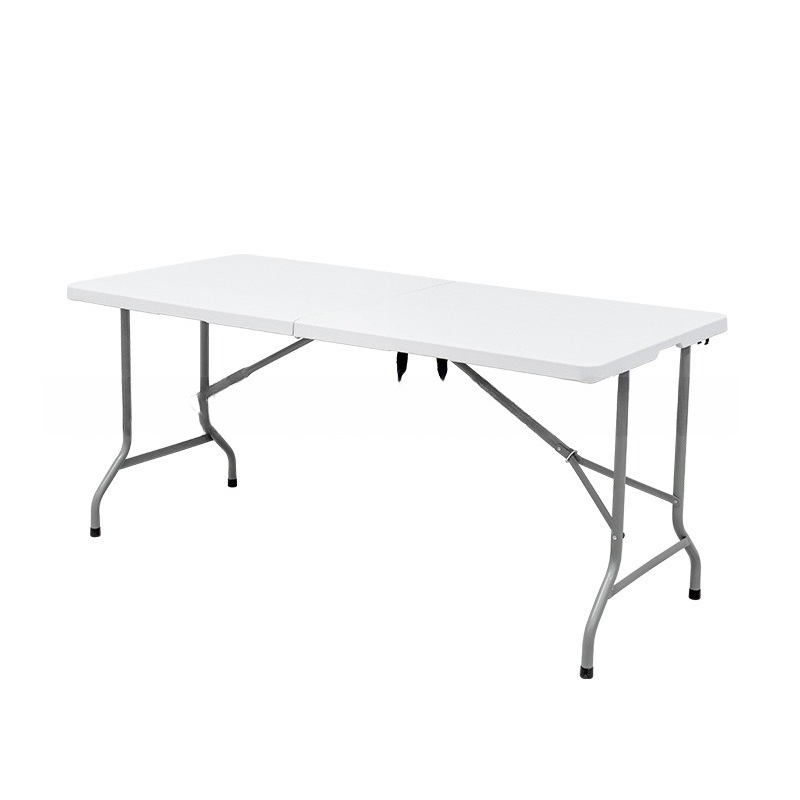 Mesa plegable portátil para exteriores — Mobiliario plegable — Mesa redonda de plástico blanco de 180 cm