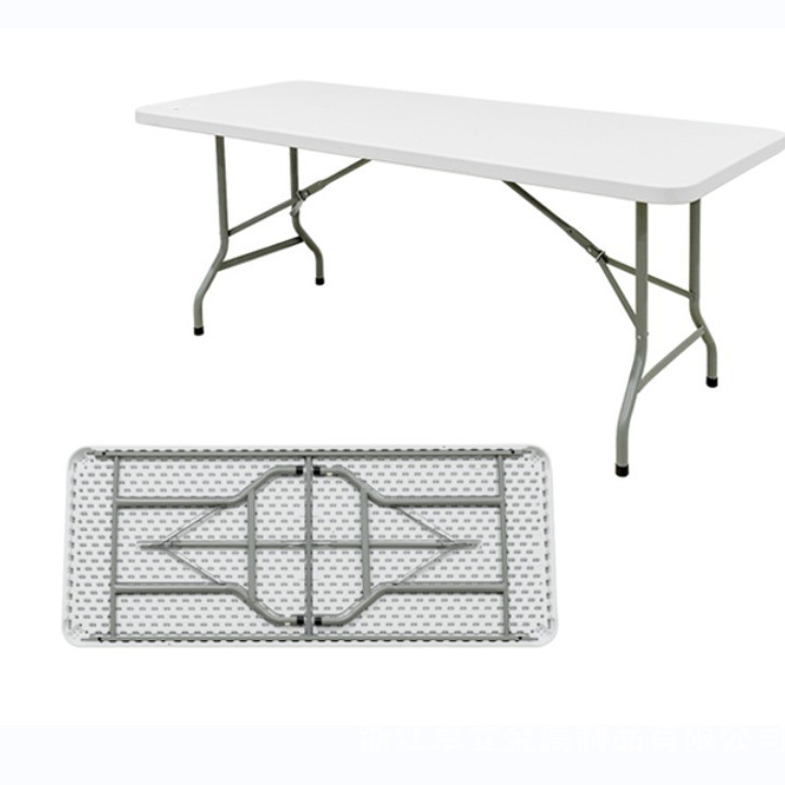 Mesa plegable portátil para exteriores — Mobiliario plegable — Mesa redonda de plástico blanco de 180 cm