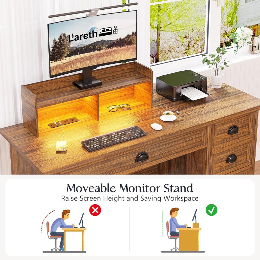 Escritorio para computadora con soporte para monitor de 47 pulgadas y luces LED