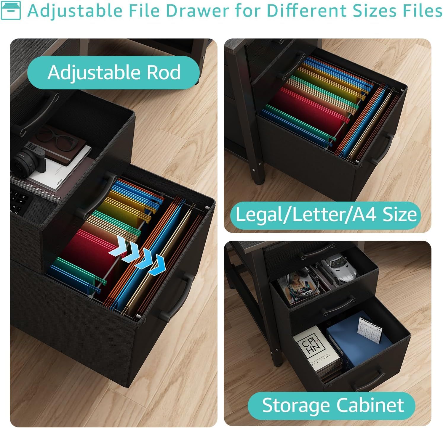 Escritorio de oficina reversible de 47 pulgadas con cajones archivadores