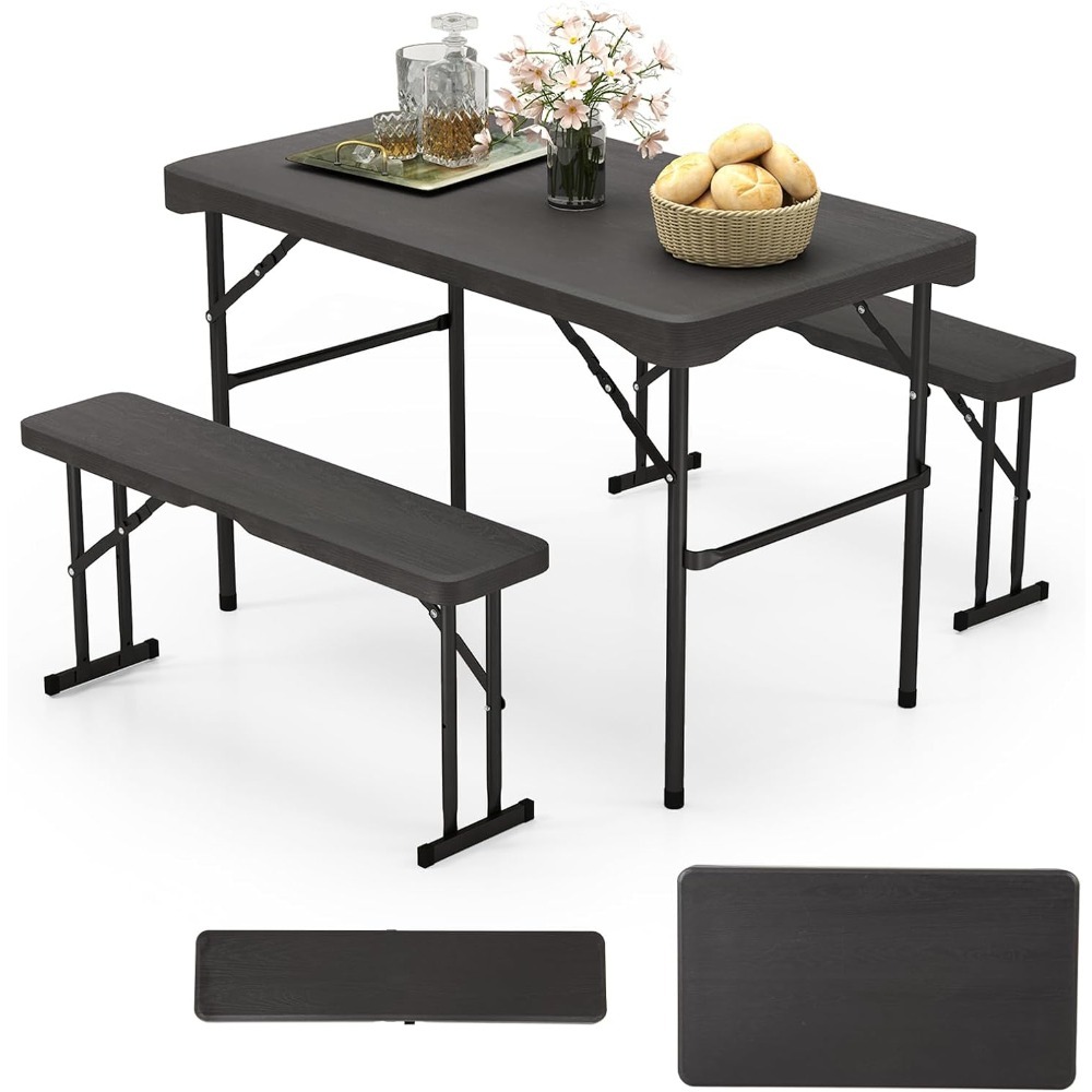 Juego de mesa de pícnic y bancos plegables, juego de mesa de comedor rectangular para patio