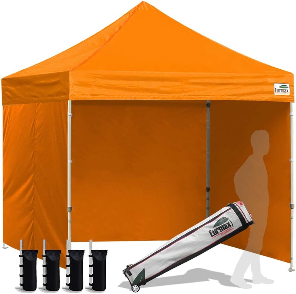 Carpa comercial instantánea con dosel emergente de 8'x8' con 4 paredes laterales extraíbles con cremallera y bolsa con ruedas, además de 4 bolsas de arena adicionales.