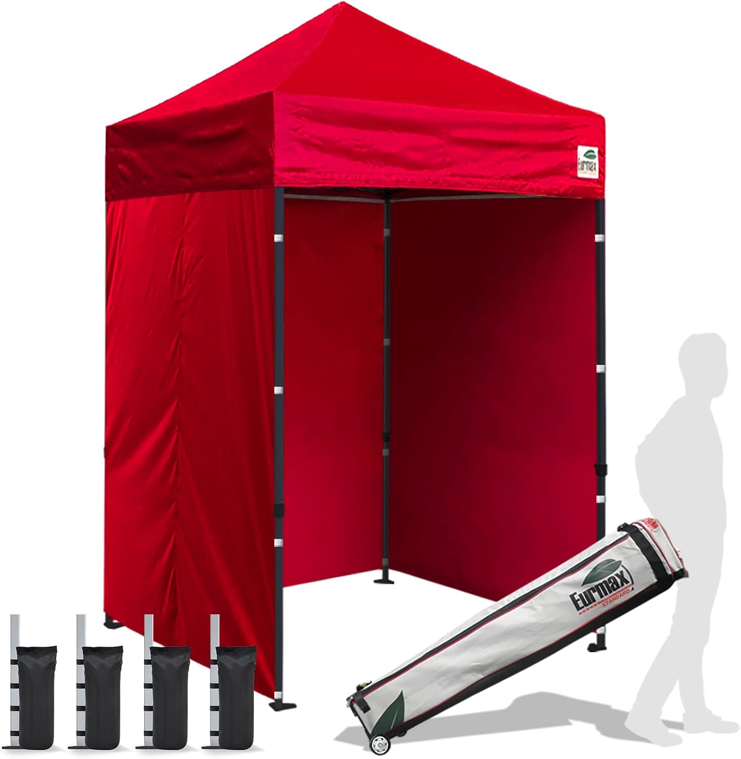 Carpa comercial instantánea con dosel emergente de 8'x8' con 4 paredes laterales extraíbles con cremallera y bolsa con ruedas, además de 4 bolsas de arena adicionales.