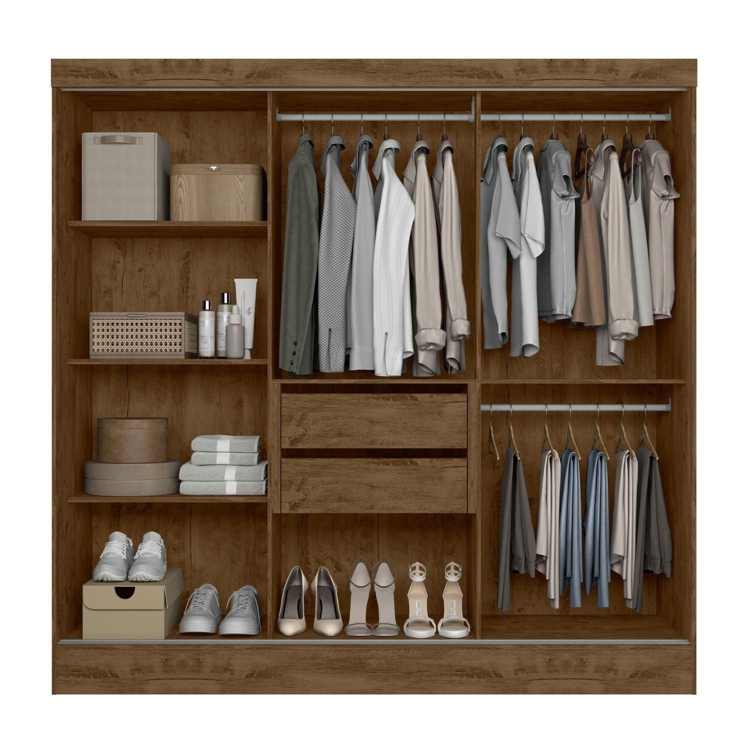 Armario Paris 3 Puertas 2 Cajones con Espejo 185x52x182 cm Nogal