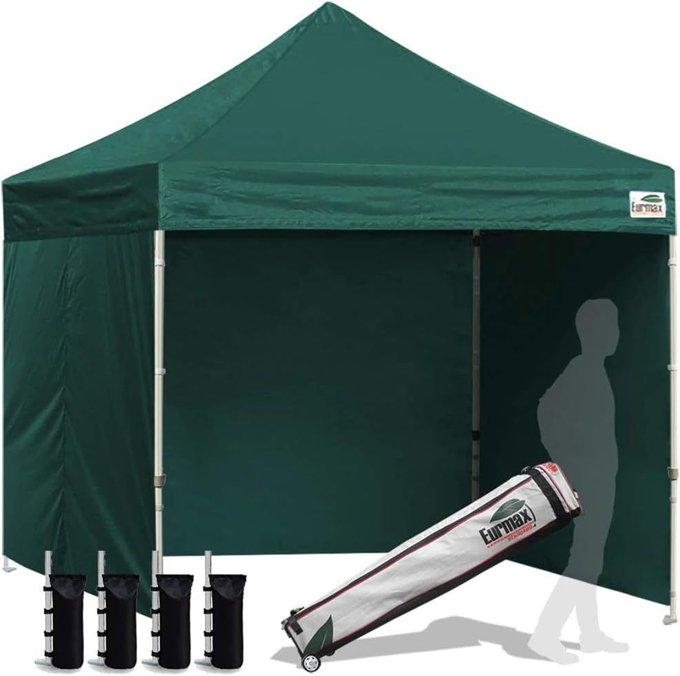 Carpa comercial instantánea con dosel emergente de 8'x8' con 4 paredes laterales extraíbles con cremallera y bolsa con ruedas, además de 4 bolsas de arena adicionales.