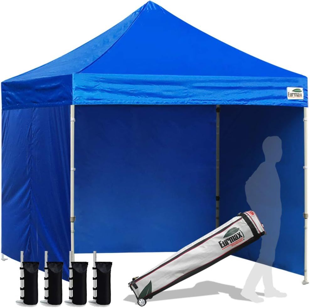 Carpa comercial instantánea con dosel emergente de 8'x8' con 4 paredes laterales extraíbles con cremallera y bolsa con ruedas, además de 4 bolsas de arena adicionales.