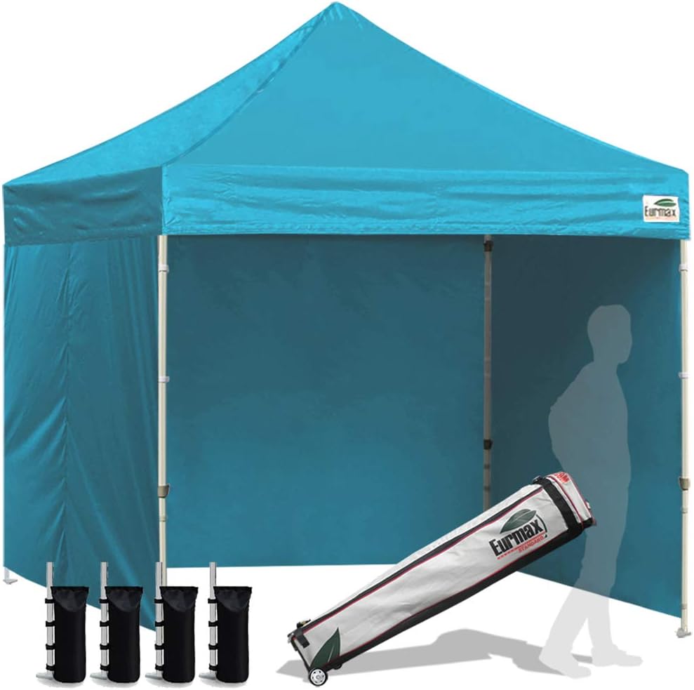 Carpa comercial instantánea con dosel emergente de 8'x8' con 4 paredes laterales extraíbles con cremallera y bolsa con ruedas, además de 4 bolsas de arena adicionales.