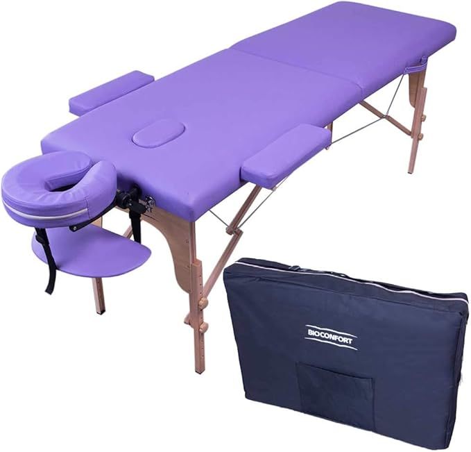 Cama Masaje Camilla 180X60cm Plegable Reclinable Portatil Fisioterapia Faciales Cabecera Portabrazos Tatuaje Tattoo Ligera SPA (Morado)