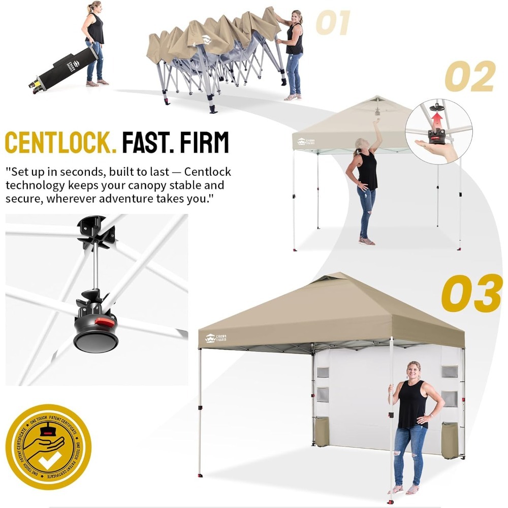 Carpa plegable de 10 x 10 pulgadas, fácil de instalar, con bolsillos y paredes laterales para dar sombra al aire libre.