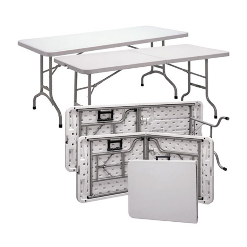 Mesa plegable portátil para exteriores — Mobiliario plegable — Mesa redonda de plástico blanco de 180 cm