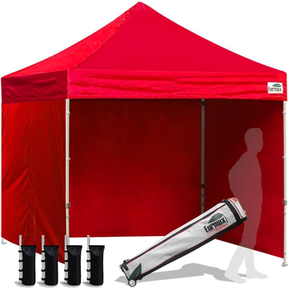 Carpa comercial instantánea con dosel emergente de 8'x8' con 4 paredes laterales extraíbles con cremallera y bolsa con ruedas, además de 4 bolsas de arena adicionales.