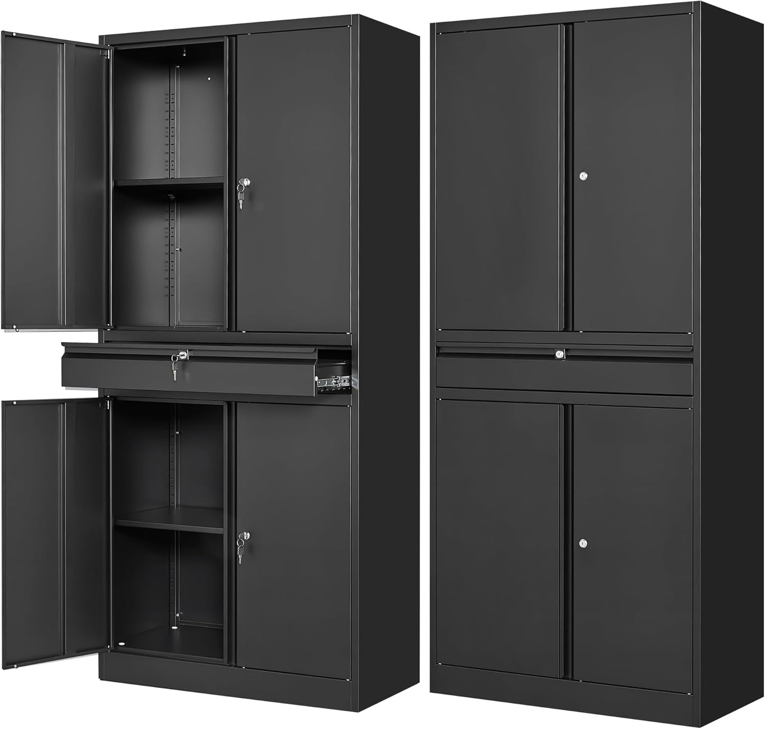 Metal Garage Storage Cabinet with Locking Doors and Adjustable Shelves, Tool Storage Cabinet with 1 Drawer - 71"