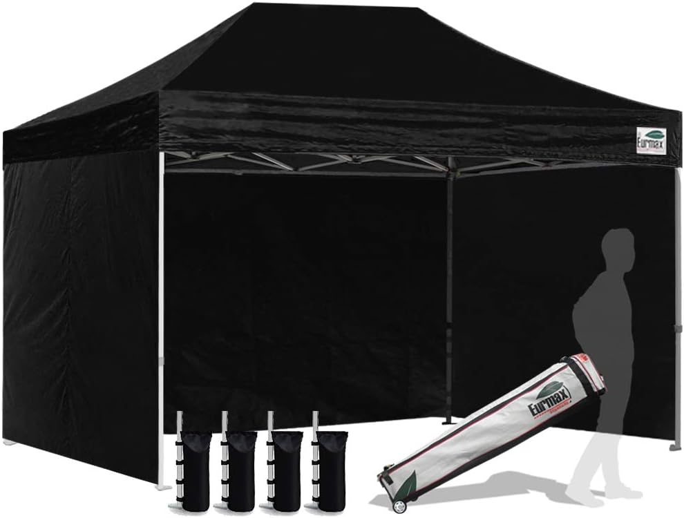 Carpa comercial instantánea con dosel emergente de 8'x8' con 4 paredes laterales extraíbles con cremallera y bolsa con ruedas, además de 4 bolsas de arena adicionales.