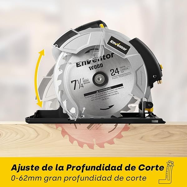 Sierra Circular 1200W, Sierra Circular de Mano 5800RPM, 2 Hojas de Sierra de 24T+40T(Ø185mm), Corte 62mm(90°)/42mm(45°), Guía Láser, para Cortar Madera, Metal Blando, Plástico