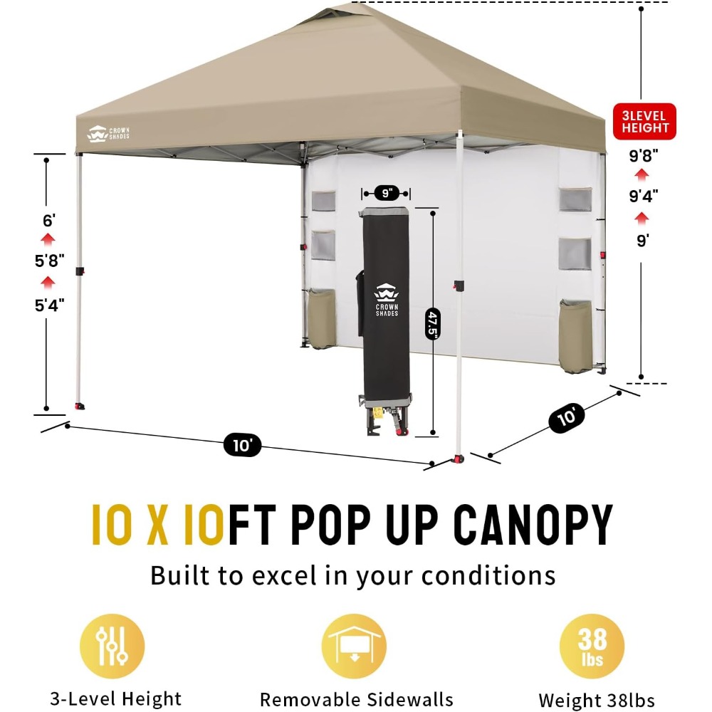 Carpa plegable de 10 x 10 pulgadas, fácil de instalar, con bolsillos y paredes laterales para dar sombra al aire libre.